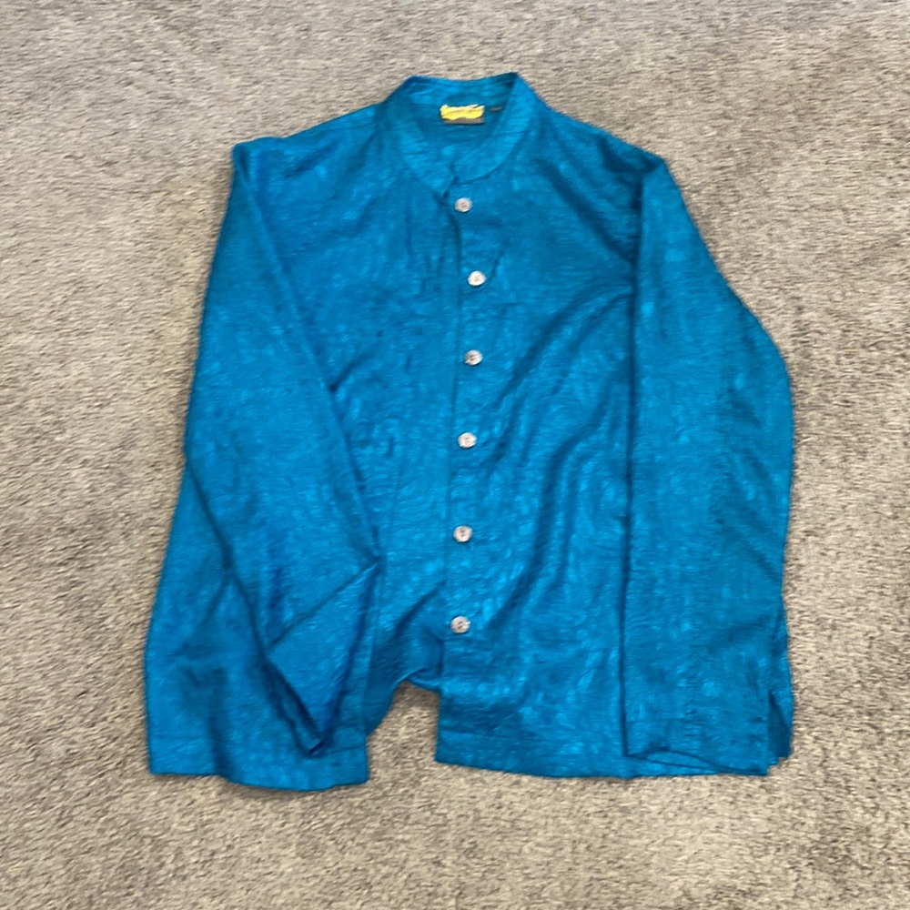 Blue green sheer button down